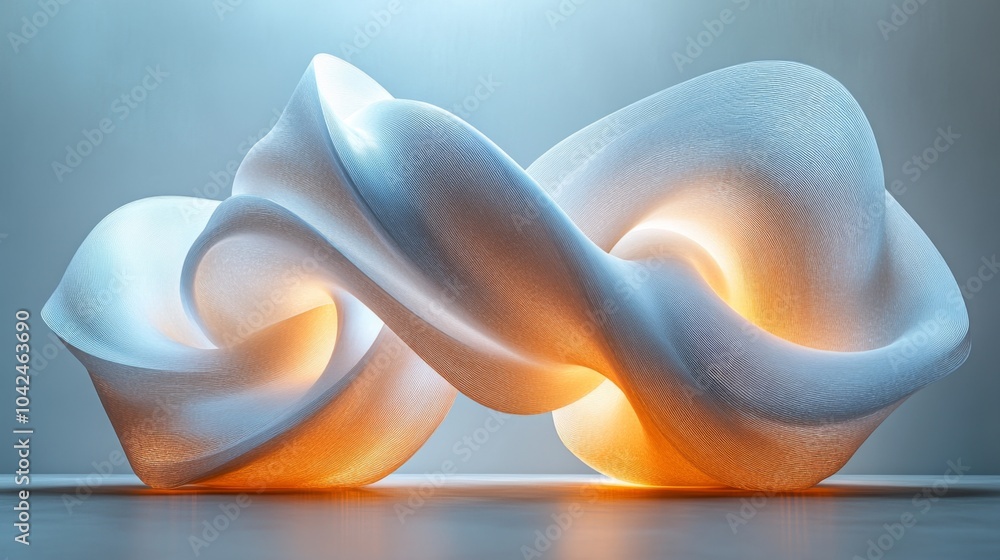 Aufkleber an intricate abstract sculpture in white showcases unique curves and glowing accents. this modern ar