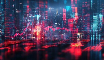 Fototapeta premium Digital Cityscape with Stock Market Data