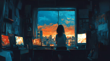 Obraz premium Lo-Fi music picture The background that goes well with the lo-fi music genre Generative AI 