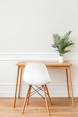 Minimalist workspace with modern desk and potted plant enhancing home office aesthetic