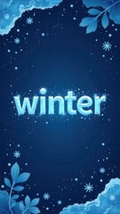 Icy blue winter background with snowflakes and frosted leaves design concept of winter