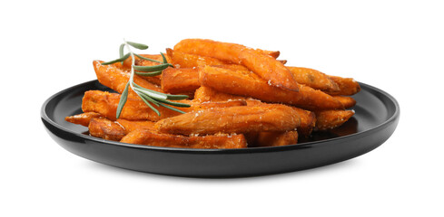 Sweet potato fries and rosemary isolated on white