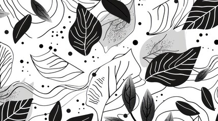 Abstract Black and White Leaves Pattern
