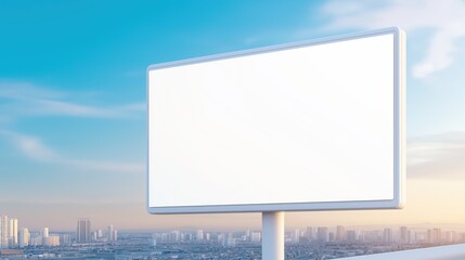 Fototapeta premium Blank urban billboard against clear sky at sunrise