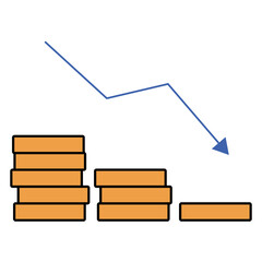 右肩下がりに減少していく積み重なったコイン