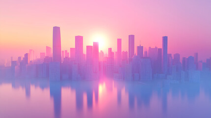 Fototapeta premium city skyline at dusk, with tall buildings and skyscrapers