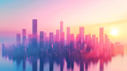 Fototapeta premium city skyline at dusk, with tall buildings and skyscrapers