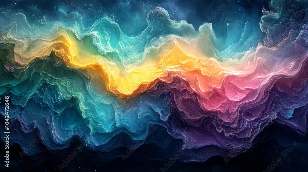 Poster this artwork showcases a dynamic interplay of vibrant colors flowing seamlessly, resembling waves th