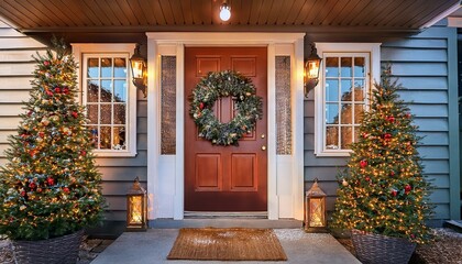Holiday front door, Christmas, ornaments, decorations, swags, wreath, charming, house, home, red