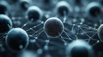 A mesmerizing arrangement of interconnected spheres illustrates a sophisticated digital network. The spheres are vividly highlighted against a dark background, showcasing a complex structure.
