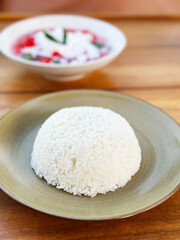 Close up of steam basmati rice on plate