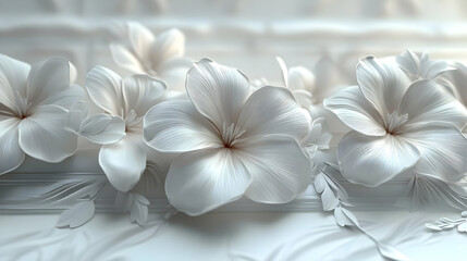 White 3D Flowers Illustration - Minimalist Abstract Background