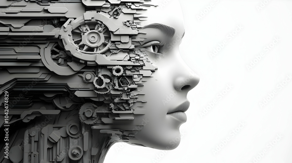 Poster humanoid robot with gears and circuits
