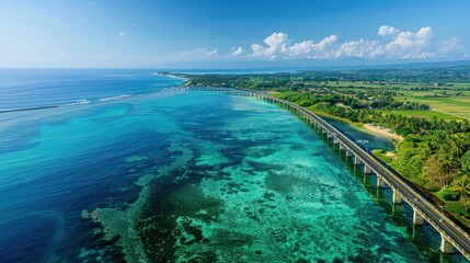 Obraz premium Aerial View of a Bridge Connecting Two Islands