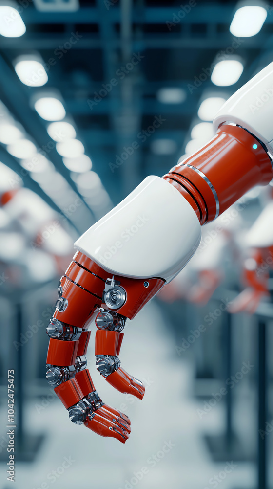 Poster innovative robotic hand in a high-tech industrial setting demonstrating advanced automation and prec