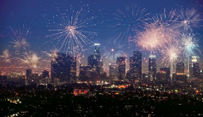 Fototapeta premium night celebration with bright firework in city