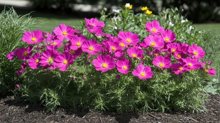 Vibrant Pink Cosmos Flowers in Bloom