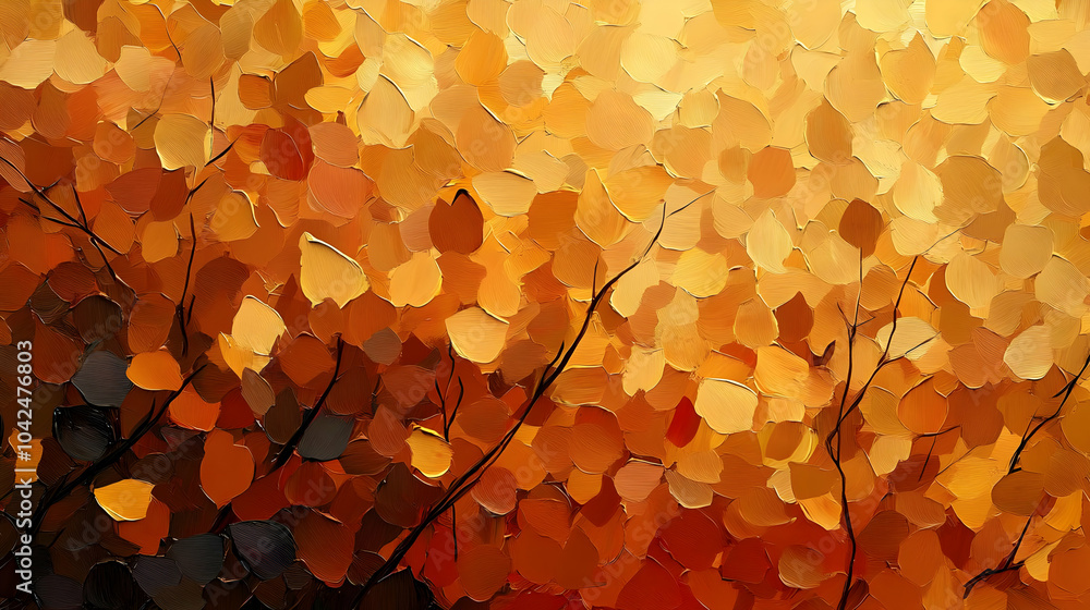 Poster Abstract painting of autumn leaves in warm tones.