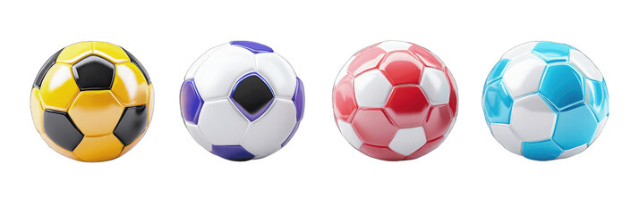 Various Colorful Realistic glossy football isolated on transparent background
