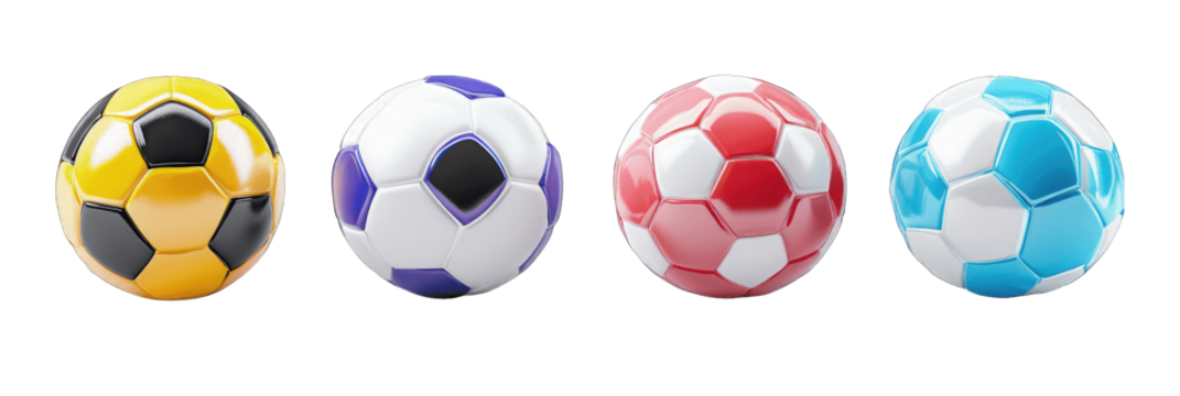 Various Colorful Realistic glossy football isolated on transparent background