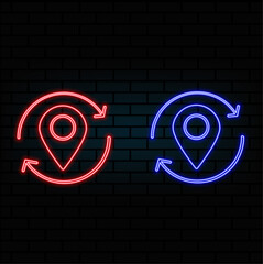 location Icon Neon Light Glowing red Bright Symbol with black Background.