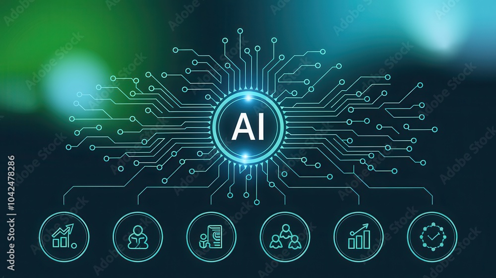 Poster a computer chip with a blue circle with the letters ai in it