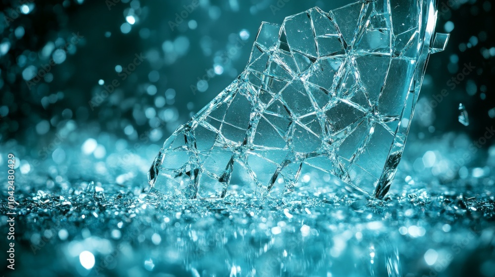 Poster A broken ice skate sits on a sparkling surface, surrounded by glimmering shards of ice. The atmosphere is tranquil, illuminated by soft blue light.