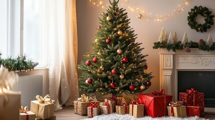 Festive Living Room with Christmas Tree and Gifts