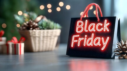 Sleek Red Neon Black Friday Sign Glowing Against Minimalist Dark Background for Modern and Impactful Sale Banner