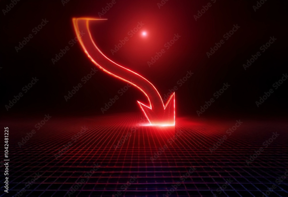 Poster a glowing red arrow points down on a dark red grid background.