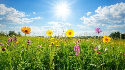 Fototapeta premium Bright Sunny Day in a Flower Field