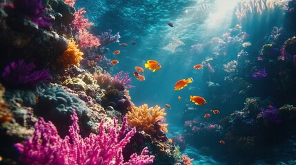 Obraz premium Vibrant Underwater Coral Scene with Colorful Fish