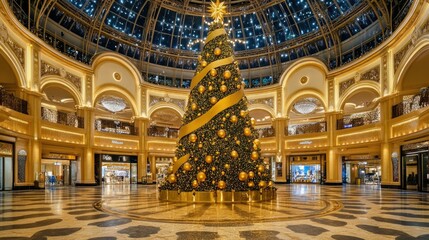 Obraz premium Festive Christmas Tree in Elegant Shopping Mall