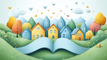 Colorful Houses in a Whimsical Landscape