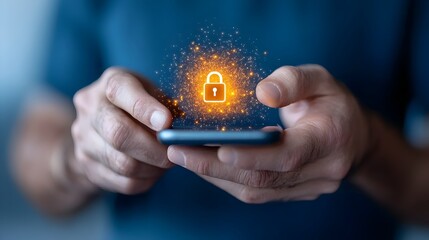 Secure Mobile Access and Cybersecurity Concept with Glowing Digital Lock Icon on Smartphone Held by a Person Highlighting Online Privacy and Protection in the Digital Age