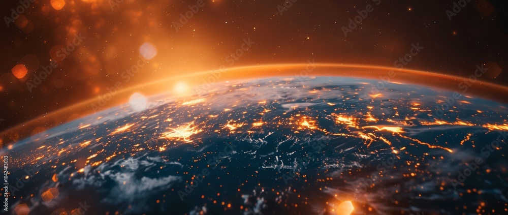 Poster dynamic earth with glowing network for ai global connectivity and big data transfer