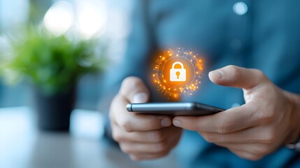 Hand Holding a Smartphone with a Lock Icon Symbolizing Secure Digital Access Mobile Encryption and Cybersecurity in a Connected Modern World