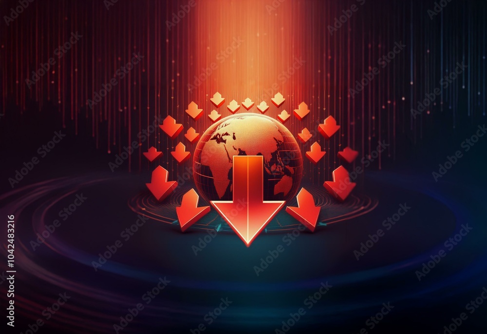 Leinwandbilder a glowing red earth globe sits in the center of a dark abstract background surrounded by many descen