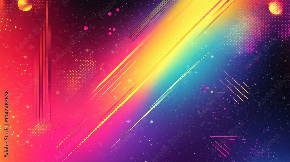 Poster vibrant abstract background with colorful lines and dots