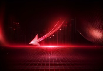 Red neon arrow pointing down over a red grid with lines of light.