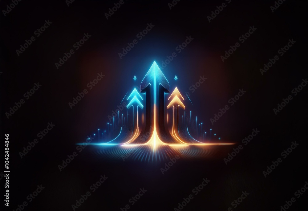 Poster abstract glowing arrows point upwards against a dark background.