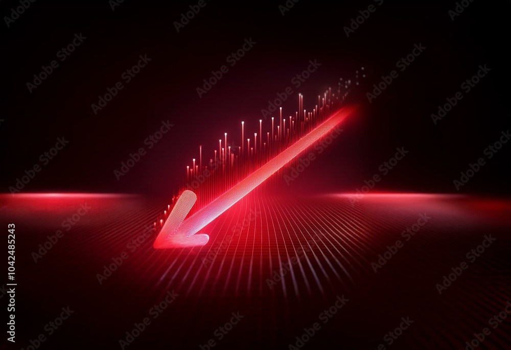 Poster a glowing red arrow points downward, surrounded by a grid pattern, against a dark background.