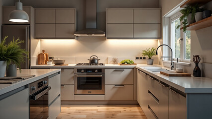A Realistic Photo of a Modern Kitchen Showcasing State-of-the-Art Appliances and Inviting Design