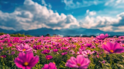 Vibrant Pink Flowers in Sunny Landscape