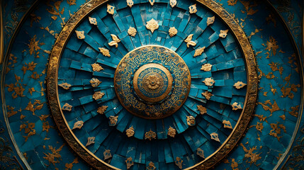 Intricate Blue and Gold Mosaic Ceiling Design