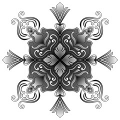 Black mandala flower on white background for decoration. Coloring pencils on a white background