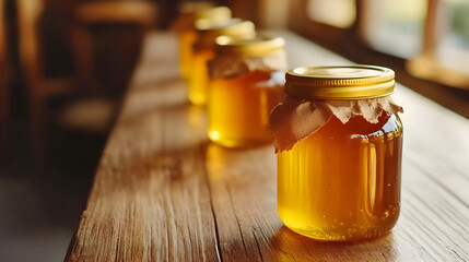 produccion de miel en tarro o frasco de miel sobre una mesa de madera comida saludable y organica miel de abeja 