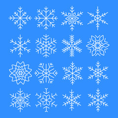 Winter Snowflake Vector Illustrations with Blue Background