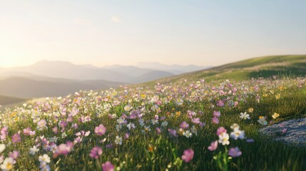 Colorful Flower Field in Scenic Landscape