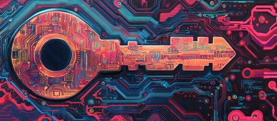 A digital key is embedded in a circuit board.